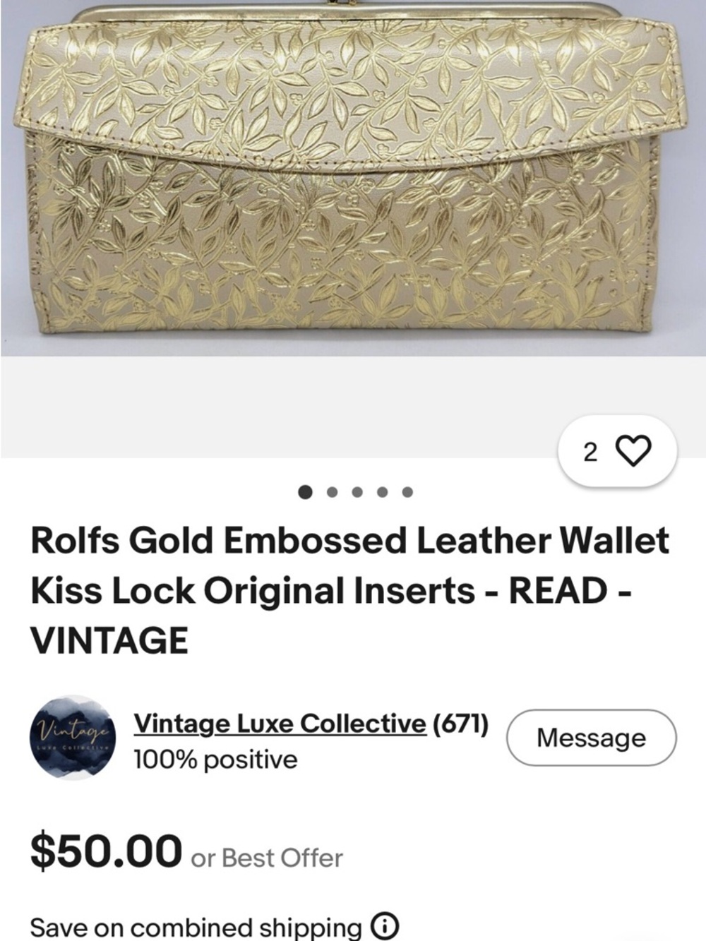 Vintage Elegant Gold Leaf-Embossed Women’s Clutch Wallet Rolf’s cowhide leather - Picture 7 of 12